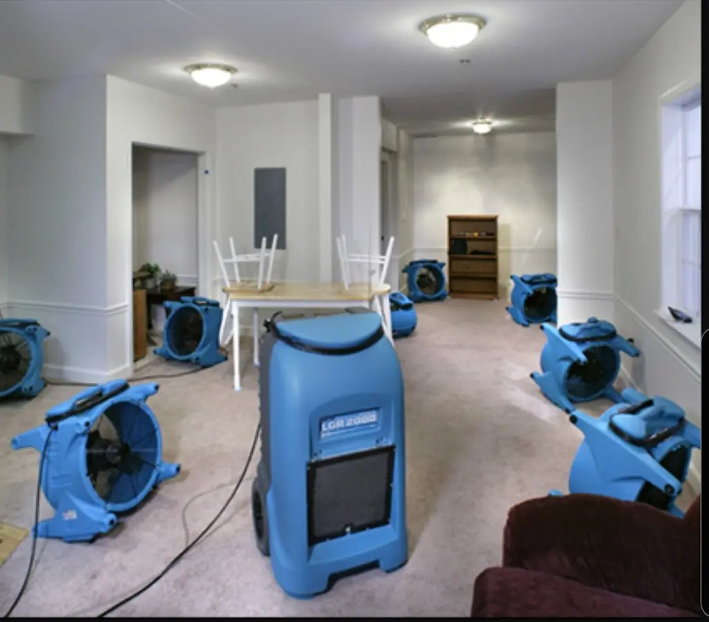 Air movers and dehumidifier setup for Water Extraction & Removal in Rockwood